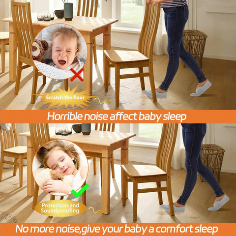 Woman demonstrating Adhesive Furniture Pads 10 Pack 8 Inch By 6 Inch Cuttable Chair Leg Pads Hardwood Floor Protectors For Furniture Black No Scratch Noise Reduction Protects Hardwood Floors From Scratches And Reduces Noise When Moving Heavy Furniture, ensuring baby sleep comfort.