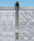 Strong Bolt 2 Wedge Anchor Three Eighth Inch By Seven Inch Zinc Plated Seismic Rated displayed in concrete wall installation