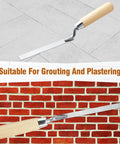 Pro Grade Three Piece Tuck Pointing Trowel Set with Wood Handle displayed on tile and brick backgrounds.