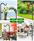 76 Inch Bird Feeder Pole With Heavy Duty Shepherds Hook Base displayed in different seasons with flowers, feeders, and decor.