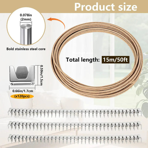 Heavy Duty Upholstery Stay Wire And Sofa Spring Repair Kit With 120 Sturdy Clips For No Sweat Couch Fixes 50 Feet Paper Wrapped Wire