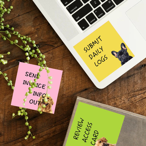 9 Pads Totally Cute Sticky Notes Set 3x3 Inch Dog Self Stick Notepads For Dog Lovers on laptop and desk, colorful dog designs