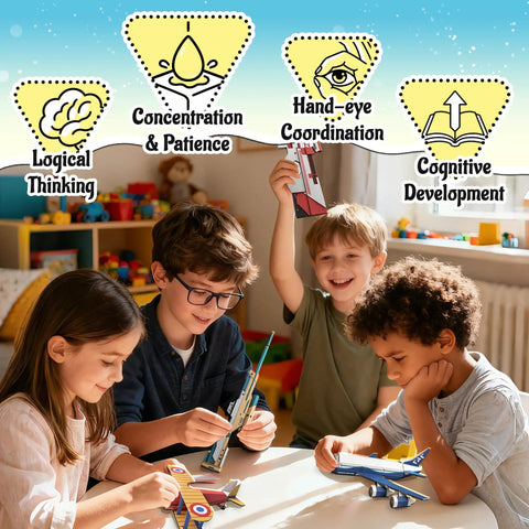 Children using Two Themes In One 3D Paper Building Models Kit for Kids Ages 8 to 12 with 16 Pre Cut Easy To Assemble Projects