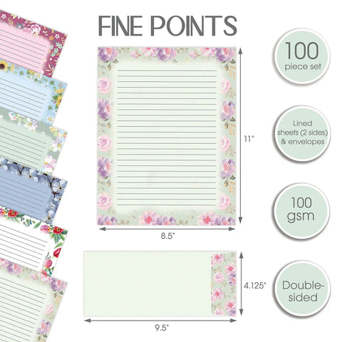 Vintage Airmail Themed Stationery Set With 100 Pieces Letter Size 8.5 By 11 Inches Including 50 Lined Sheets And 50 Matching Envelopes