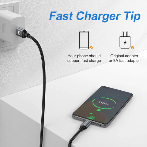 USB-C to USB-A braided charging cable, 6 ft, black, for fast charging