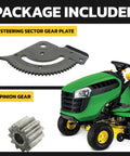 Beefed Up Steering Sector Pinion Gear For Lawn Tractors That Fits John Deere with gear set and tractor image