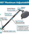 Solid Brass Shower Arm Extension 16 Inch with Flexible Height and Easy Adjust Angle Control, Chrome Polished Finish