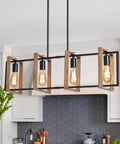 4 Light Farmhouse Pendant Lights For Kitchen Island Rustic Metal Rectangle Pendant Lighting Chandelier Style Cozy Vibe Over Table Dining Room Linear Lighting Brown Finish