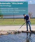 Person using 1400 Watt Pond Vacuum With 13 Ft Intake Hose Four Tubes Three Nozzles And Bag for pond cleaning
