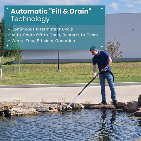Person using 1400 Watt Pond Vacuum With 13 Ft Intake Hose Four Tubes Three Nozzles And Bag for pond cleaning