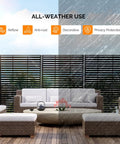 Metal Outdoor Privacy Screen 72 Inch By 49 Inch Freestanding Privacy Fence Panels Decor Room Divider For Patio Deck Balcony And Pool Built Tough With Interlocking Joints Weather Resistant Rustproof Durable in outdoor setting with furniture in rain and shine.