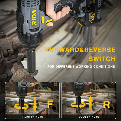 Cordless Impact Wrench One Half Inch With Five Beefy Torque Settings Up To 400 Nm And 300 Ft-Lbs Max in use tightening nuts