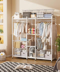 Wire Cube Storage Organizer With 2 Cubes Metal Grid Shelving Unit For Home Office Modular Bookshelf For Closet Or Bedroom Sturdy Open Cubby Shelves That Fit Bins Up To 11.5 Inches White Finish shown installed with clothing and accessories.