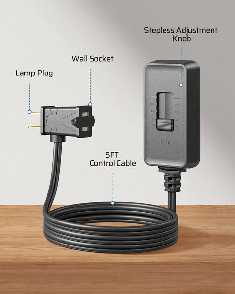 Plug In Lamp Dimmer Switch With Full Range Dimming And Smooth Slider No Fuss Works With Dimmable LED CFL And Incandescent Bulbs 6.6 Ft Black