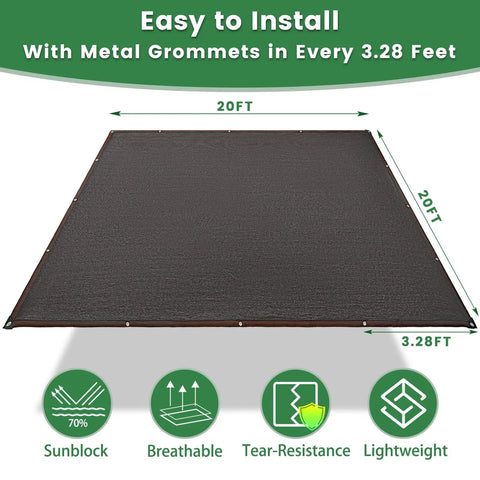 70 Percent Shade Cloth 20x20 Ft HDPE Mesh Tarp With Reinforced Grommets For Outdoor Shade Perfect For Greenhouses Gardens Patios