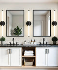 Modern bathroom with double mirrors, featuring Dimmable LED Vanity Light Bar For Bathroom, 360 Degree Full Illumination Over Mirror Sconce
