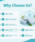 Pet Parent Pro Enzyme Washing Machine Cleaner Tablets To Break Down Odors Pet Hair And Organic Residue graphic with features list.