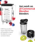 90 Oz WildSide Replacement Blender Jar for Commercial Use shown with berries and kiwi, five-sided wide base design, clear container.