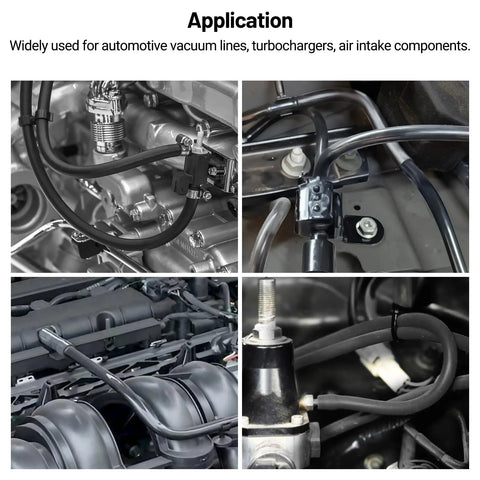 Silicone Vacuum Tubing Hose For Car Buffs And DIYers One Quarter Inch ID 6mm Black 10 Ft Long FDA Food Grade shown in use under hood