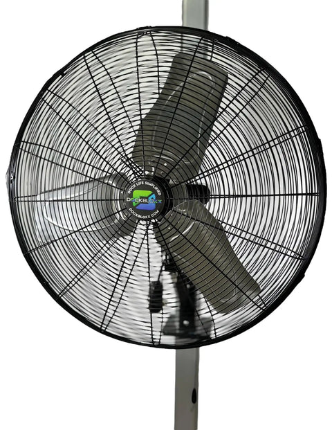 Heavy Duty Boat Dock Fan Mount For Four Inch Square Posts Featuring No Sweat Easy Installation All Weather Rust Proof Marine Grade Hardware And Swivel Tilt Design For Ultimate Backyard Chill Vibes - front view of 24 inch fan with black wire frame.