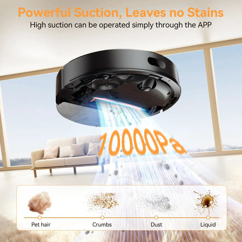 Robot Vacuum And Mop Combo With 10000Pa Suction, LiDAR Smart Mapping, 160 Minute Run Time, 90 Day Self Emptying Dock