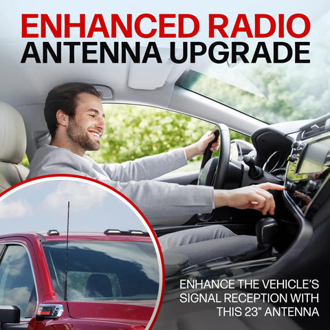 Driver enjoying enhanced radio in car with 23 Inch EPDM Rubber Replacement Antenna For Ford F Series F150 F250 F350