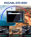 Hardened 10.1 Inch Rugged Tablet With Android 14 And 4G LTE, showcasing IP65 and MIL-STD 810H durability against water, dust, and drops.