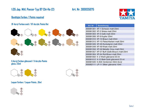 Paint guide for Chi Ha Type 97 Tank Model Kit 1 35 Scale With One Piece Vinyl Tracks And Dual Markings For Two Japanese WW2 Armor Vehicles