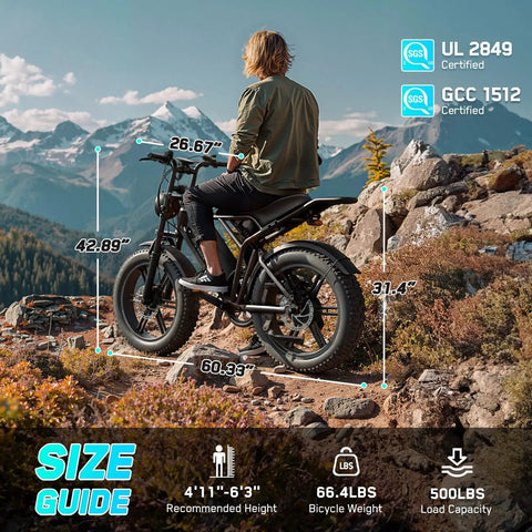 Person riding Beast Of An Adult Electric Bike With 1500W Peak Motor 20 Inch Fat Tire All Terrain E Bike 60 Mile Range 48V 15Ah on rocky terrain
