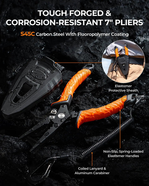 All In One Fishing Tool Set With Corrosion Resistant Pliers Fillet Knife Scissors Lip Gripper And Multi Functional Jaw For Freshwater Bass Angling A Great Gift For Men featuring 7in S45C carbon steel pliers