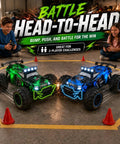 Kids playing with Dope 2.4GHz 1:18 RC Car For Beginners With LED Lights, 2-Speed Remote Control Truck, 2WD Off Road Toy