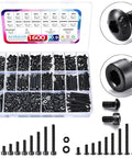 Complete M3 Hex Socket Screws Kit 12.9 Grade Alloy Steel Button Head and Cap Head Bolts with Nuts and Washers 1600 Pieces