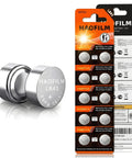 Rock Solid Lr41 Button Cell Batteries 10 Pack Alkaline Power Cells, silver LR41 batteries with package, ideal for watches and remote controls.
