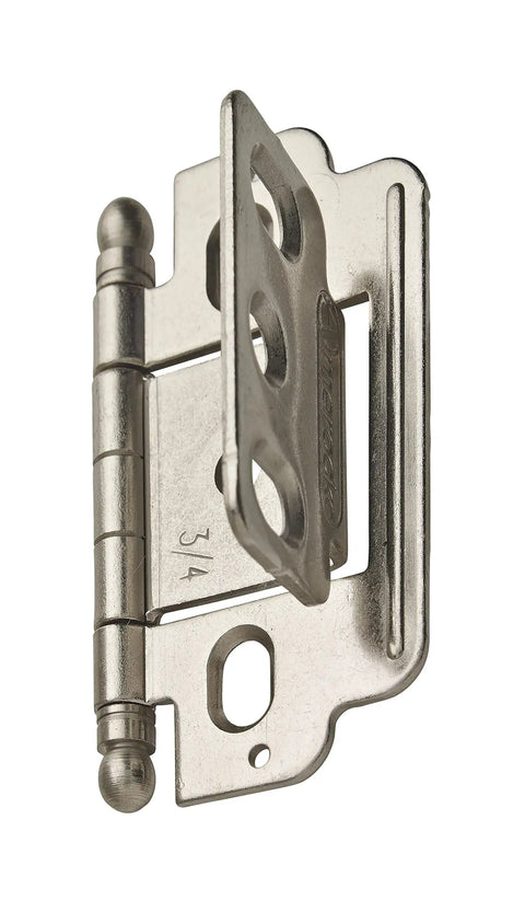 Smooth Satin Nickel Decorative Ball Tip Cabinet Hinge For 3 4 Inch Doors Partial Wrap Overlay with free swinging design.