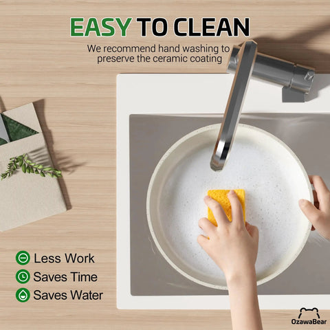 23 Piece Nonstick Ceramic Cookware Set With Detachable Handles Induction Compatible And Oven Safe Cream White being hand washed