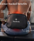 Back view of person wearing Four In One Back Wrap With Heat, Far Infrared, Vibration, And LED Therapy for lower back pain relief.