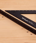Pro Grade 12 Inch Carpenters Square CNC Aluminum Right Angle Layout and Marking Tool on wooden surface