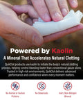 QuikClot Advanced Clotting Gauze 3 x 24, white kaolin hemostatic dressing, hands holding folded gauze outdoors