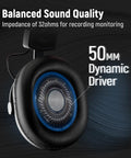 Close-up of 50mm driver in Studio Monitor Headphones For Recording With 50mm Drivers, Wired Over Ear Headphones With Detachable Cables For 3.5mm Or 6.35mm Jacks, Black, Great For PC, Mixer Or Amplifier, Dope Sound For DJs And Home Studio Setups