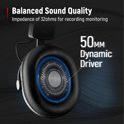 Close-up of 50mm driver in Studio Monitor Headphones For Recording With 50mm Drivers, Wired Over Ear Headphones With Detachable Cables For 3.5mm Or 6.35mm Jacks, Black, Great For PC, Mixer Or Amplifier, Dope Sound For DJs And Home Studio Setups