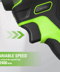 Close-up of variable speed feature on 24V Brushless Cordless Three Eighths Inch Impact Wrench, showcasing control from 0-2400 RPM.