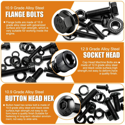 Heavy Duty 3160Pcs Metric Bolts And Nuts Kit With Flange Bolts, Hex Socket Button Screws, Cap Head Screws, Washers, 42 Sizes