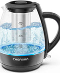Electric Kettle With Tea Infuser 1L Compact 1500W Fast Boil Auto Shut Off No Fuss Boil Dry Protection Removable Lid Easy Clean Stainless Steel Filter BPA Free Small Kitchen Tool with visible water level markings and stainless steel tea infuser.