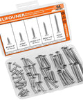 Workhorse Gauge 12 Wood Screws Assortment Kit, 54 Piece 304 Stainless Steel Phillips Countersunk Fasteners in latching case