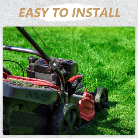 Super Easy Lawn Mower Handle Knobs Plus Bolts Washers Screws For Home Or Small Commercial Yard Machines Durable Metal Plastic ergonomic grip installed on mower.