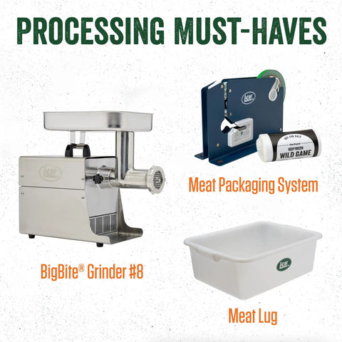 Meat Grinder Cleaning Kit with 10 Brushes and Food Grade Silicone Spray, grinder, packaging system, and meat lug displayed