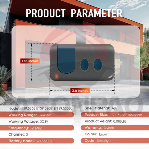 Dimensions and details of Two Pack Sears Craftsman Garage Door Opener Remote Replacement For 139.53681 And 139.53680