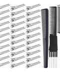 50 Pack Heavy Duty Metal Pin Curl Clips With Three Essential Loc Combs For Strong Braid Support Flex And Twist Mastery That Slays On Every Crown - silver clips and three combs.