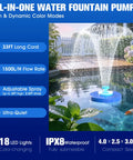 Floating Pond Fountain With LED Lights Plug In Aerator Pump For Ponds And Pools Twenty Four Seven Steady Spray Large Outdoor Water Feature With Anchor Garden Pond Accessory 33 Ft Cord