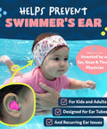 Child swimming with Floating Putty Buddies Swim Earplugs For Kids And Adults, Moldable Premium Silicone Plugs shown close-up
